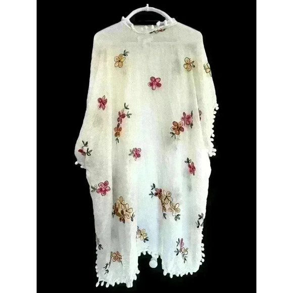 Pool To Party Embroidered Floral Kimono Swimsuit Coverup Subtle Luxury OS - Picture 5 of 13